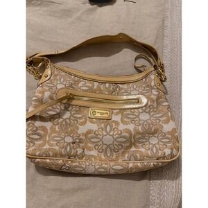 Sharif Studio Shoulder Bag Tan Cream Tapestry Floral Gold Tone Hardware Hobo